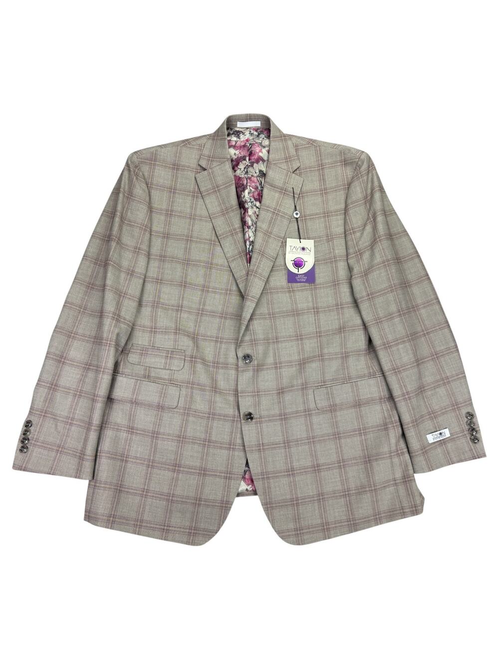 Tayion Mens Agordy Regular Fit Plaid Suit Jacket Tan Red 46L